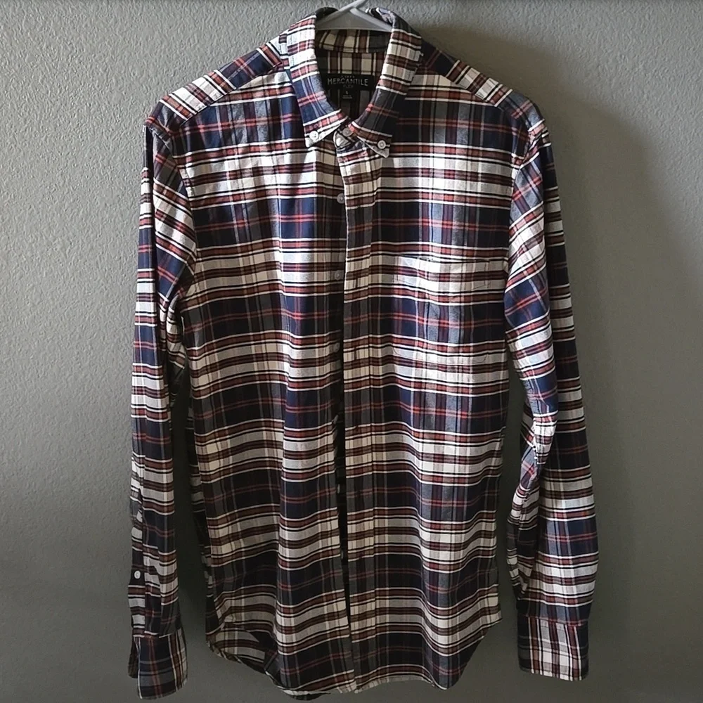 J Crew Mercantile Flex button up Plaid shirt Casual Business Layers Cotton Euc